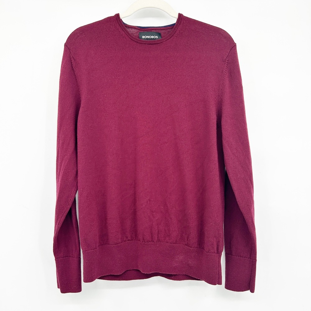 BONOBOS Mens Burgundy‎ Merino Wool Crewneck Fall Holiday Sweater Size L